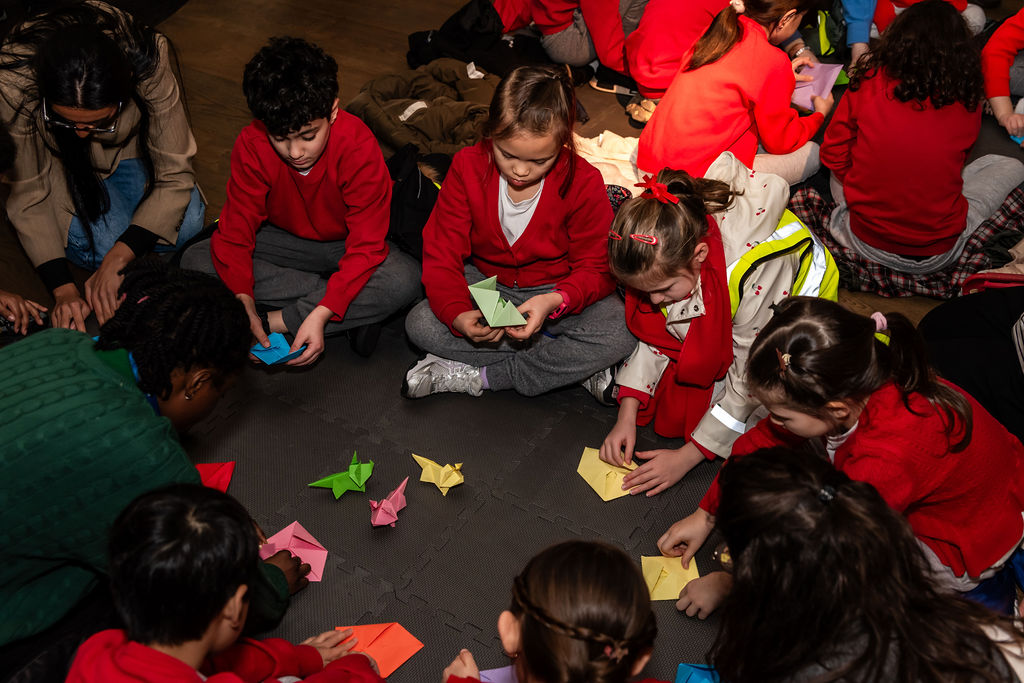 Triceratops origami making activity. Photo: Pauliina Roots 