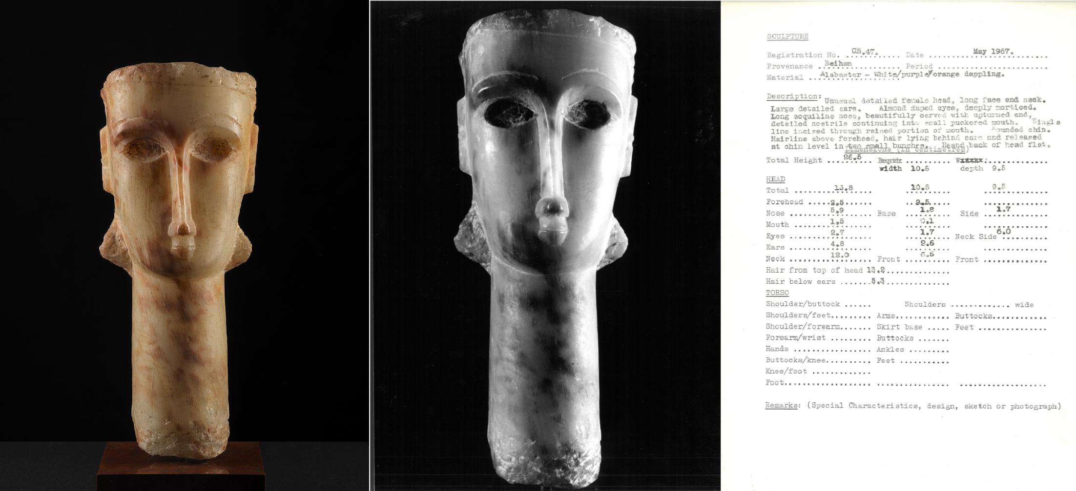South Arabian Head of a Woman   3rd Century B.C. – 1st Century A.D., Qataban. May 1967 record of export, Department of Antiquities, Aden State