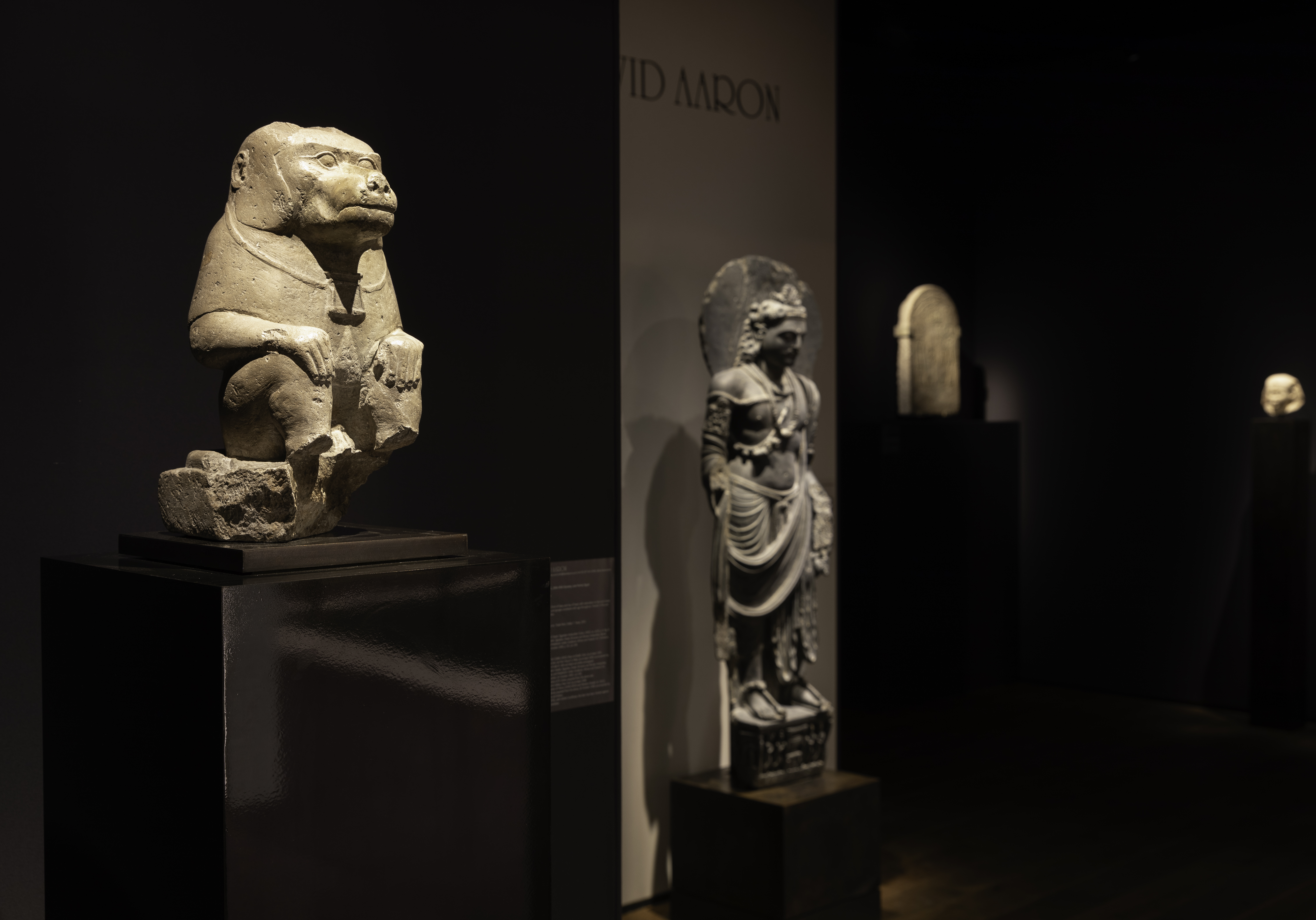 Limestone Baboon on display at David Aaron's TEFAF Maastricht 2026 presentation. Image: David Owens
