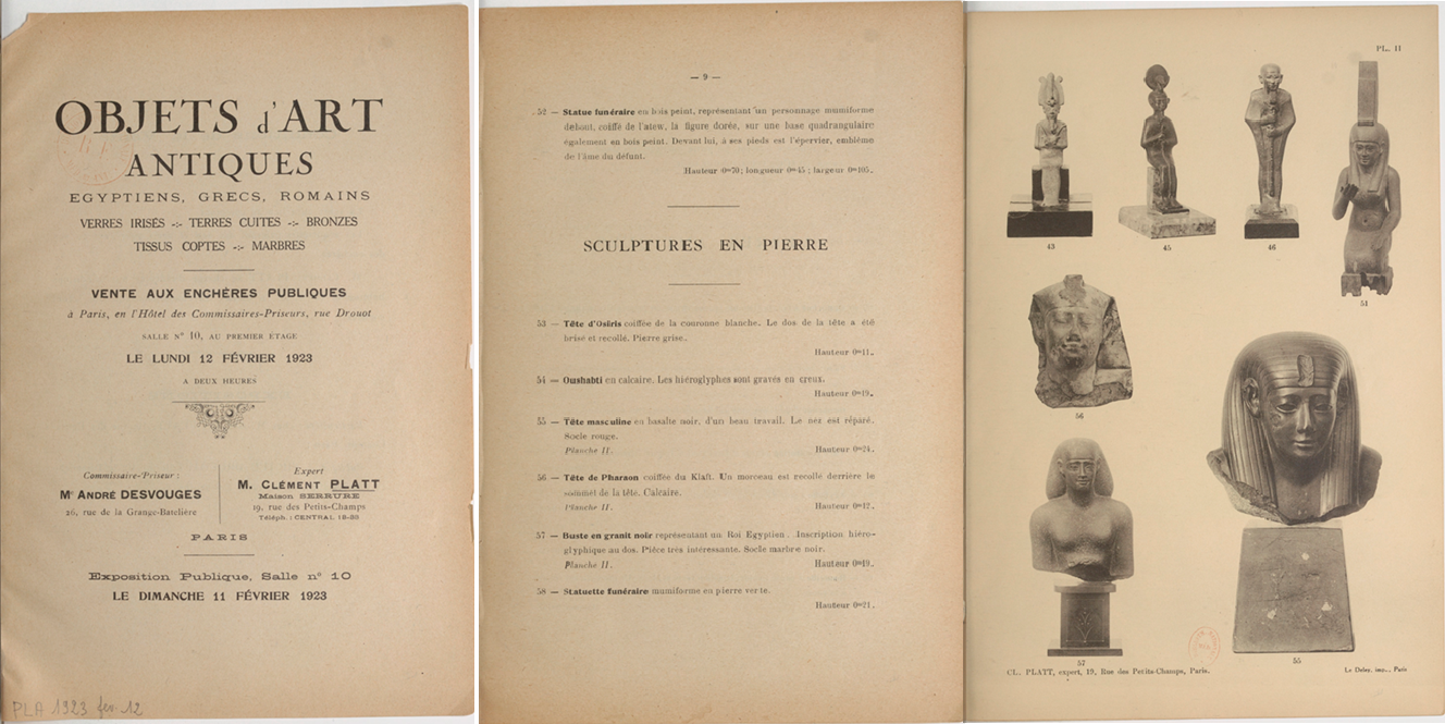 Image caption: Objets d’Art, Antiques Egyptiens, Grecs, Romains, Hôtel Drouot, Paris, 12 February 1923, Lot 55.  