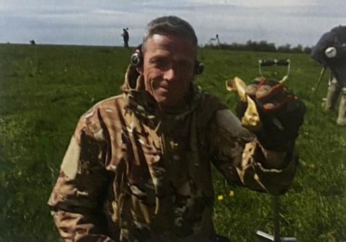 Detectorist Ian Tucker with the bracelet, 28 April 2019 