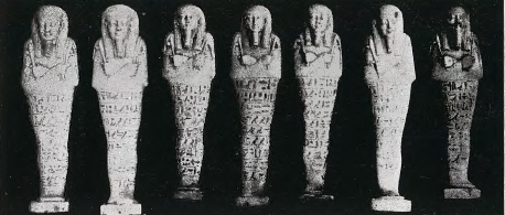 Selection of ushabtis from the tomb of Nefer-ib-re-sa-Neith, Drioton and Lauer, ‘Fouilles à Saqqarah’, pl. VIII 1.
